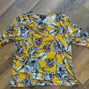 Liz Claiborne yellow floral career top.  Size L